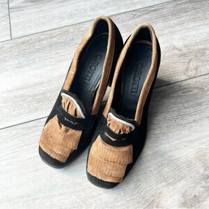 NWOT Girotti Square Toe Suede Leather With Fringe Pump